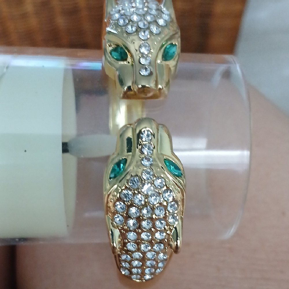 Gold Panther Bracelet with Green Accents